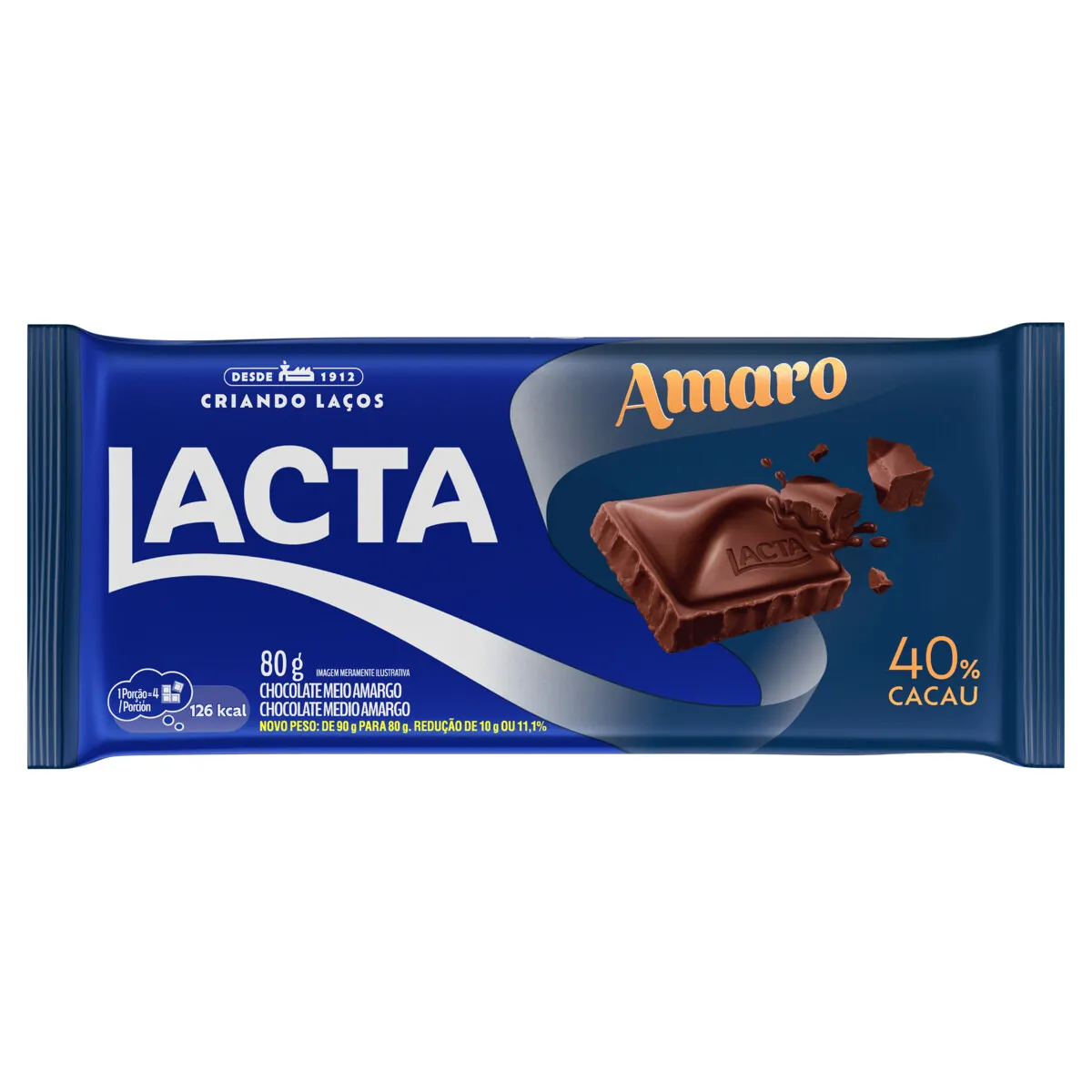 Chocolate Meio Amargo 40% Cacau Amaro Lacta 80g