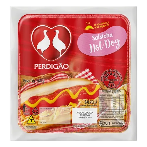 Salsicha Hot-dog Perdigão 500g 12 Unidades