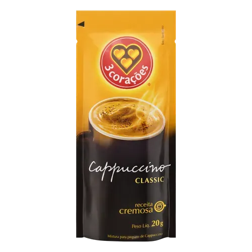 Cappuccino Solúvel Classic 3 Corações Sachê 20g