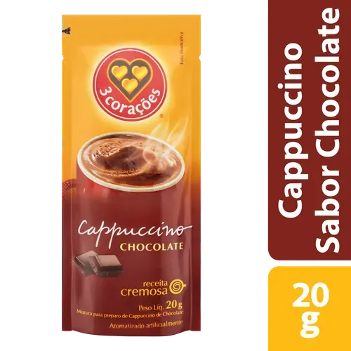 Cappuccino Solúvel Chocolate 3 Corações Sachê 20g