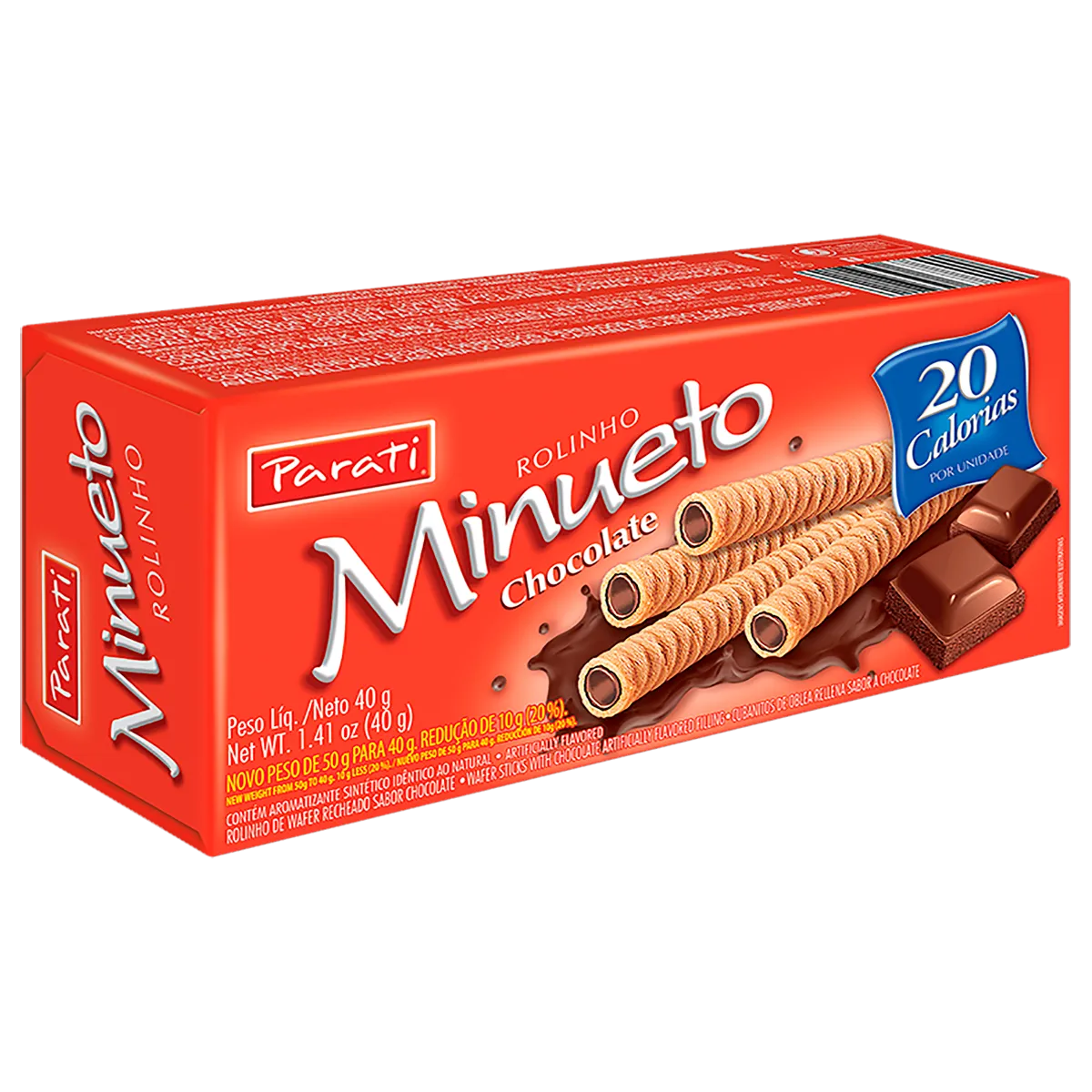 Rolinhos de Wafer Recheio Chocolate Minueto Caixa 40g