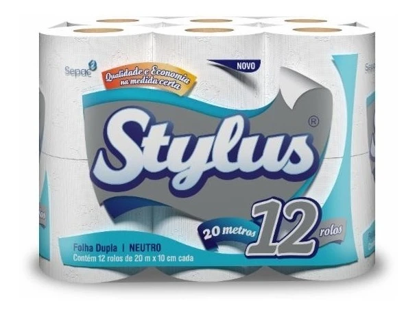Papel Higiênico Folha Dupla Neutro Stylus 12 Unidades 20 Metros
