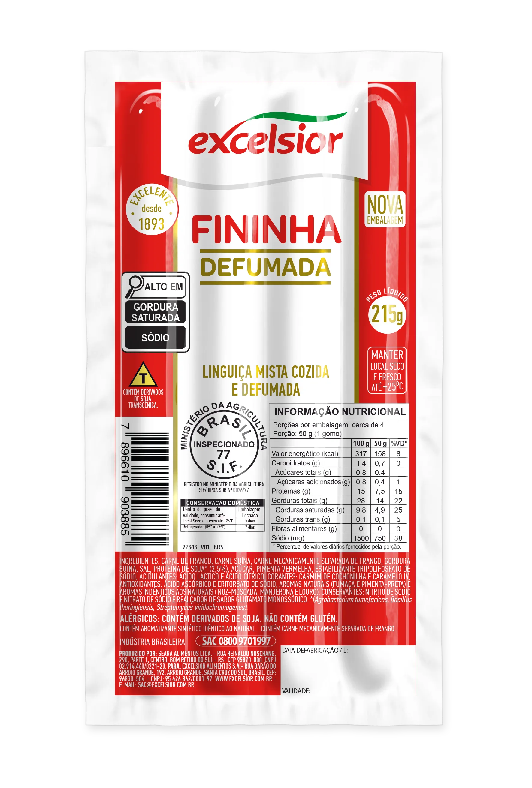 Linguiça Fininha Defumada 215g