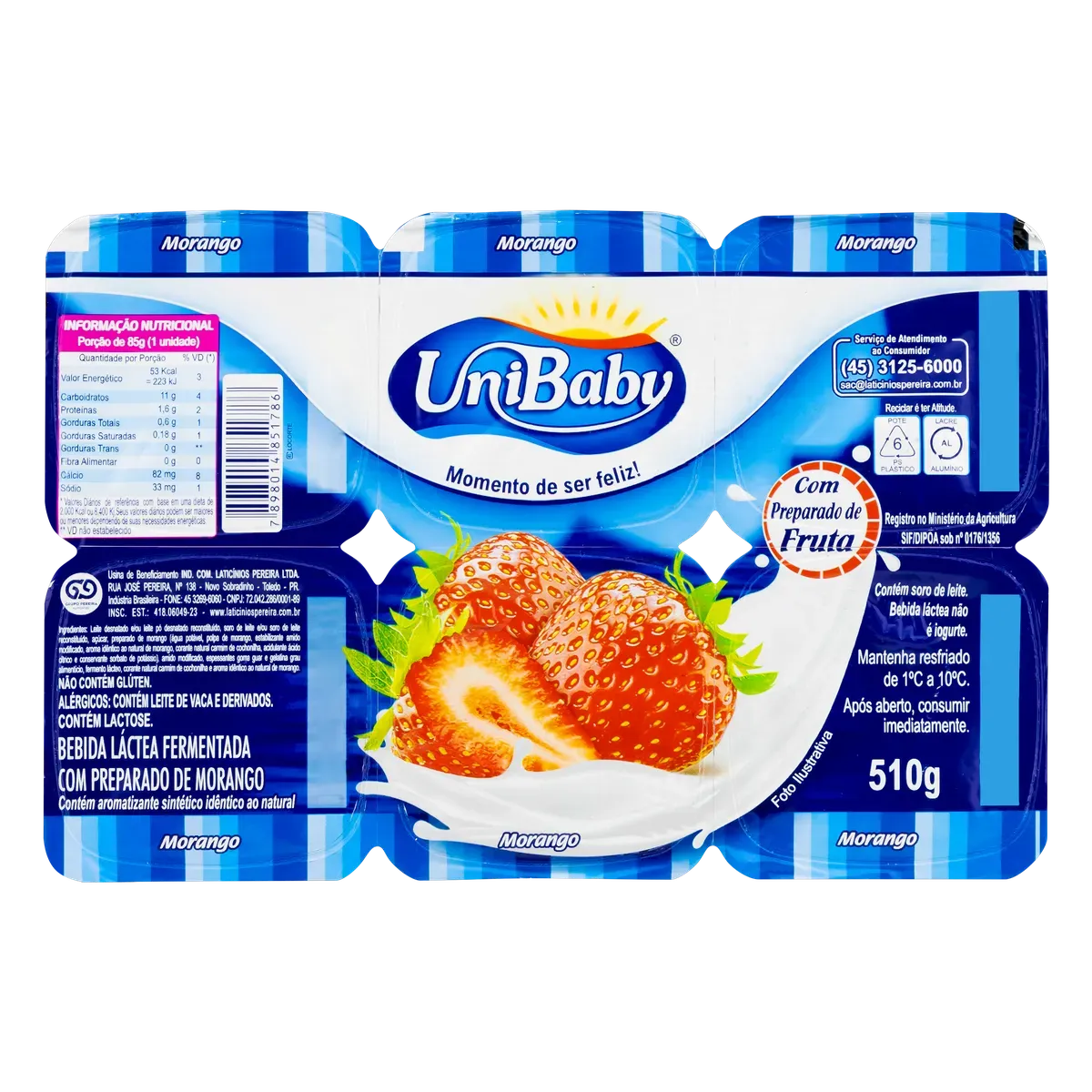 Bebida Láctea Unibaby Morango 510g